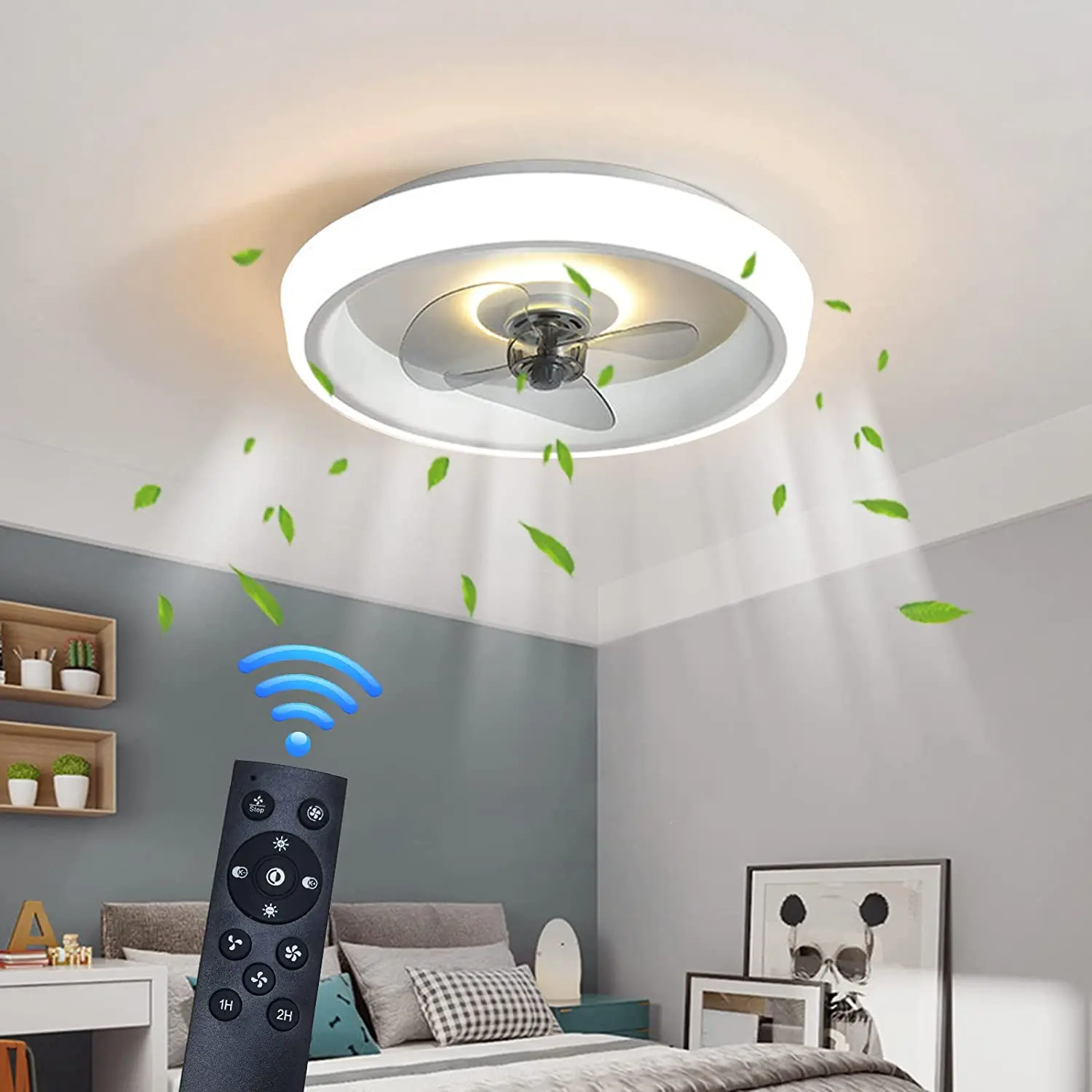 

Ceiling Fan with LED Lights With Remote Control Hanging Fan Modern Dimmable Fan Light for Bedroom Kitchen