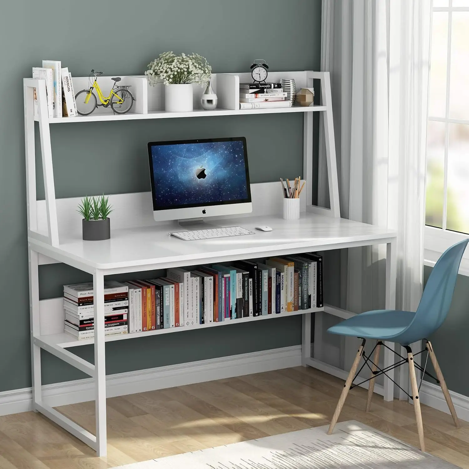 Tribesigns Computer Desk with Hutch, 47 inches Home Office Desk with Space Saving Design with Bookshelf for Small Spaces