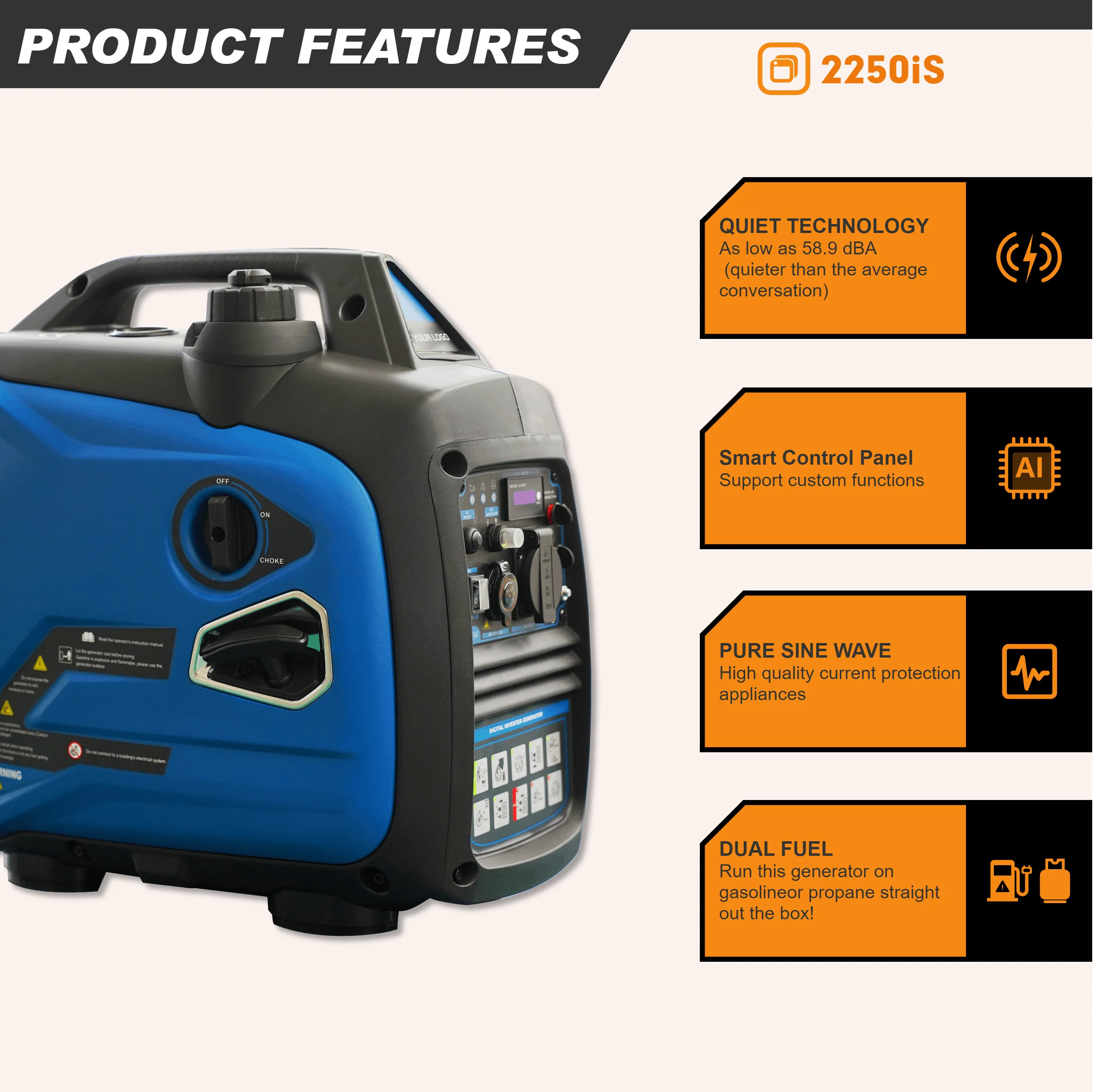 2000 Watt  Powered Portable Inverter Generator CARB EUV Compliant,RV Essentials,Quiet And Compact Solution