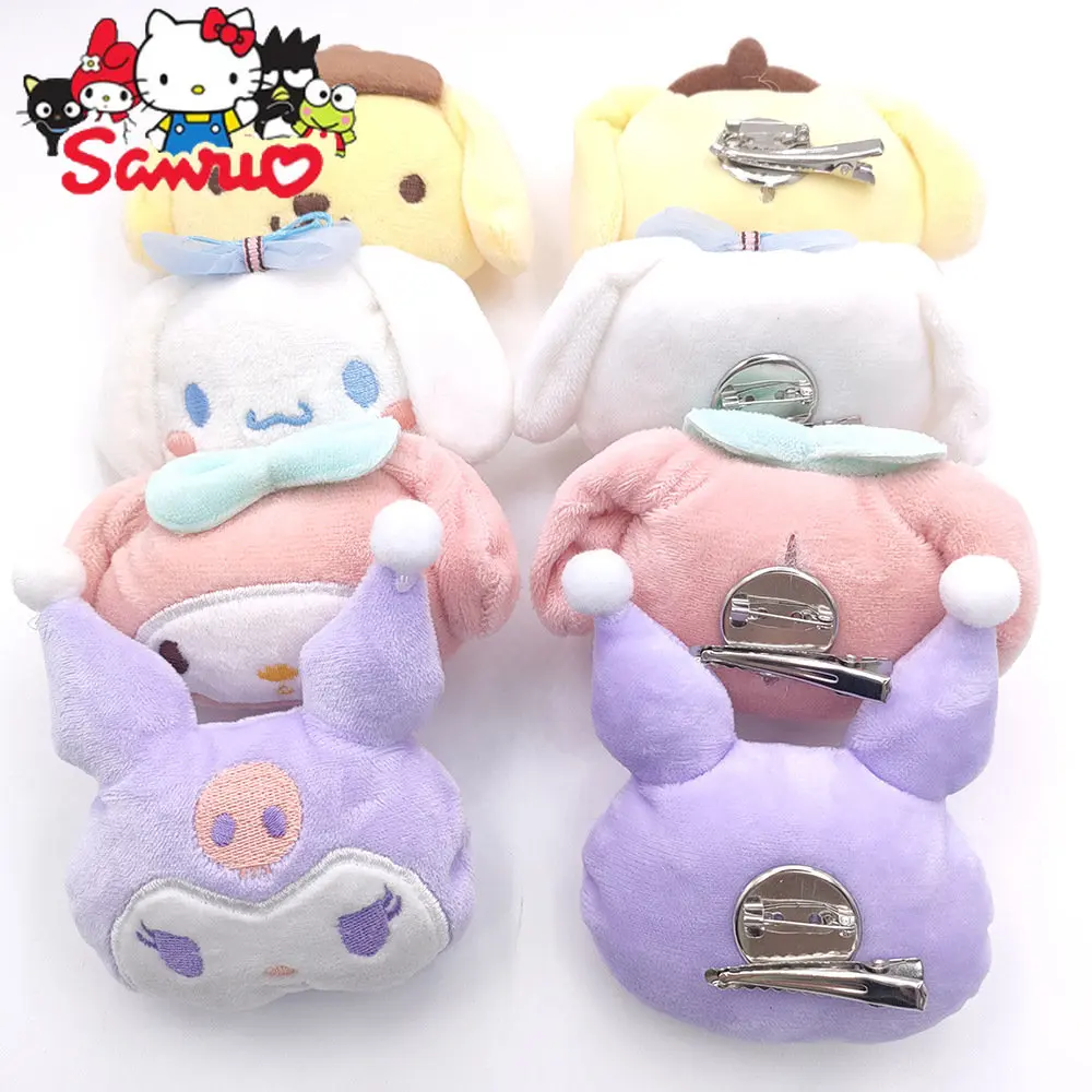 New Cartoon Cute Sanrio Melody Kuromi Cinnamoroll Pochacco Plush Doll Brooch DIY Children's Headwear Clothing Accessories 7*10cm