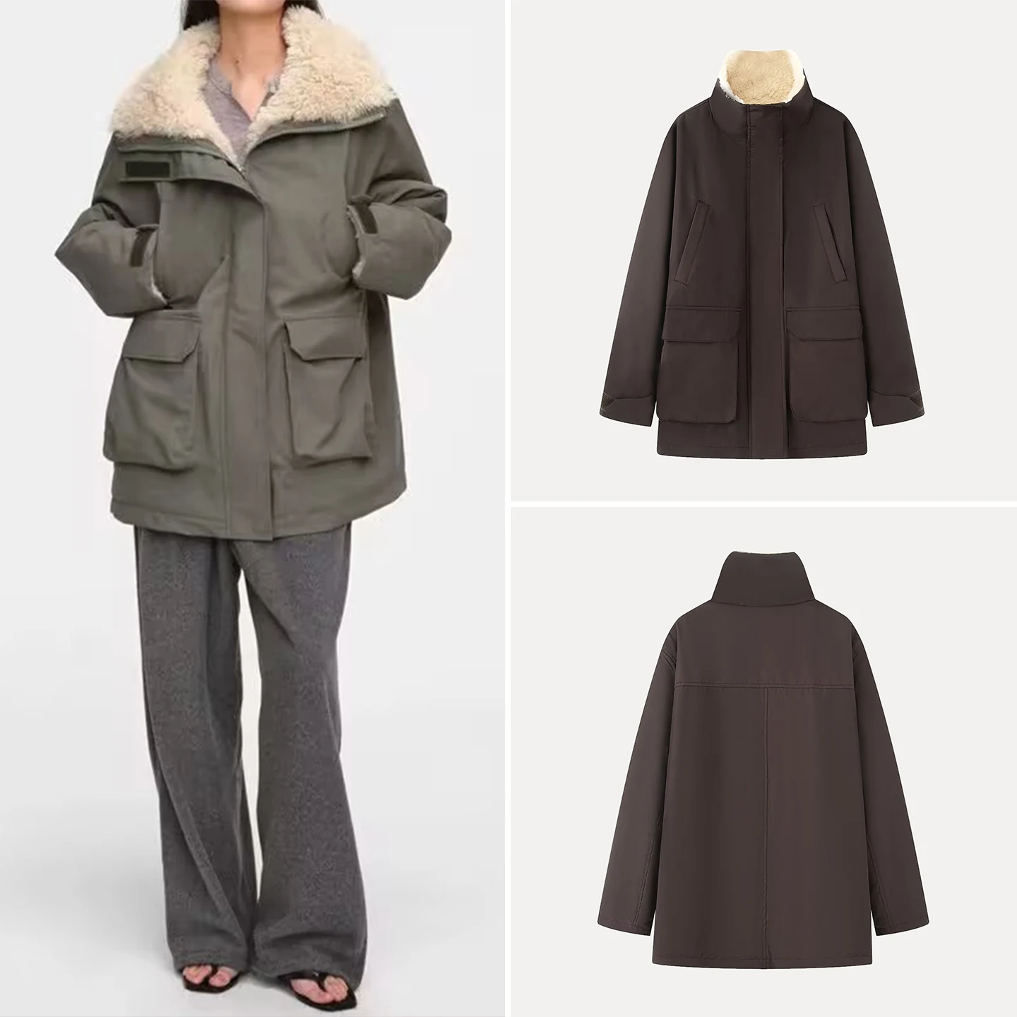 

Casual Lamb Velvet Parka Jaet Faionable Personali Splicing coat Outerwear Women's New Arrival Autumn 2025