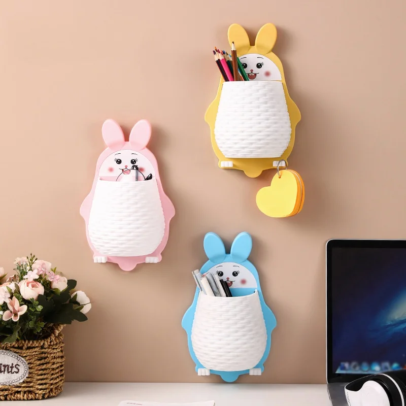 Wall Mounted Storage Box Cartoon Rabbit Storage Holder Stand Rack Remote Control Storage Organizer Kitchen Sundries Case