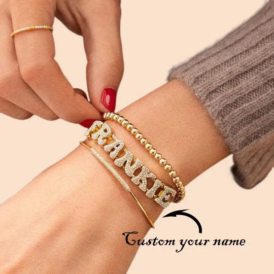 

Сверкающий циркон, 3D пузырьковая буква, браслет с индивидуальным именем, двойная цепочка, сетка, изящный раздвижной слайдер с буквами, персонализированный браслет с именем