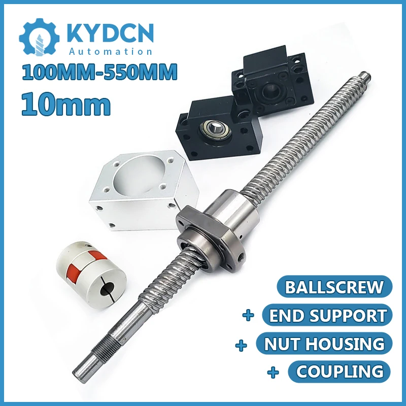 

SFK1002 Ball Screw Set 10mm Ball Screw+Nut Housing+End Support+Coupler Coupling EKEF8 FKFF8 80mm-550mm CNC Roller Ballscrew