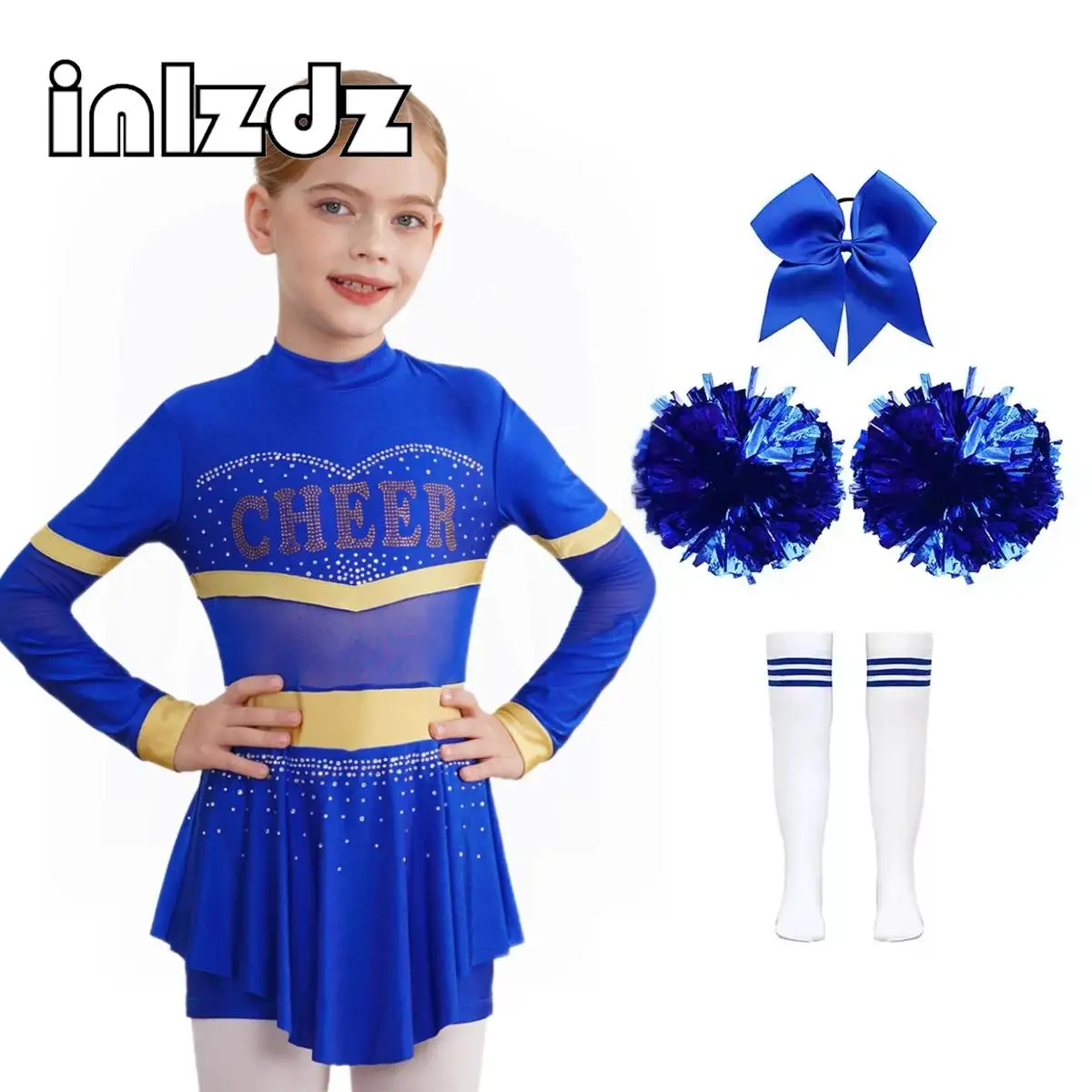 

Girls Cheer Leader Costume Cheerleader Costume Outfit 4Pcs Set Halloween Cheerleading Fancy Dress for Birthday Party Performance