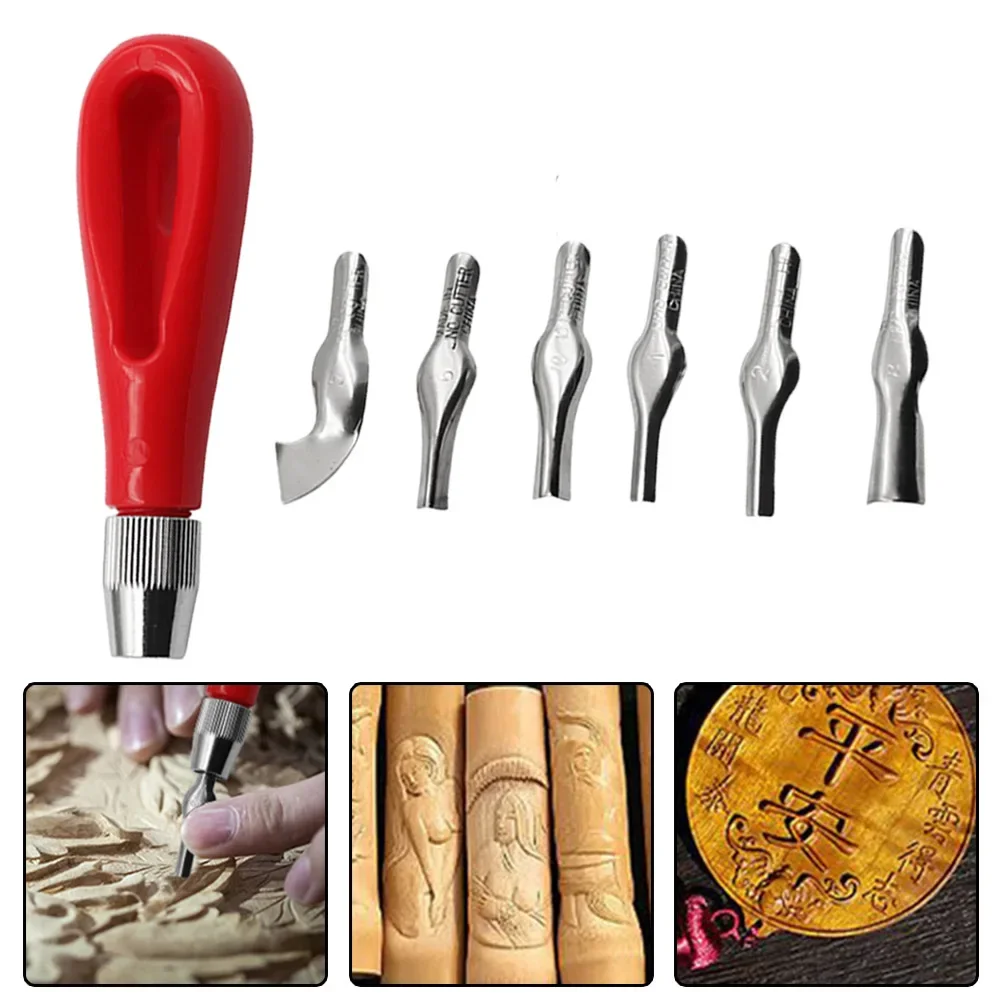 7 Pcs Carving Chisel Head Handle Set Deep Round Carving Engraving Tools For Hard Wood Carving Tool Woodworking Hand Chisel