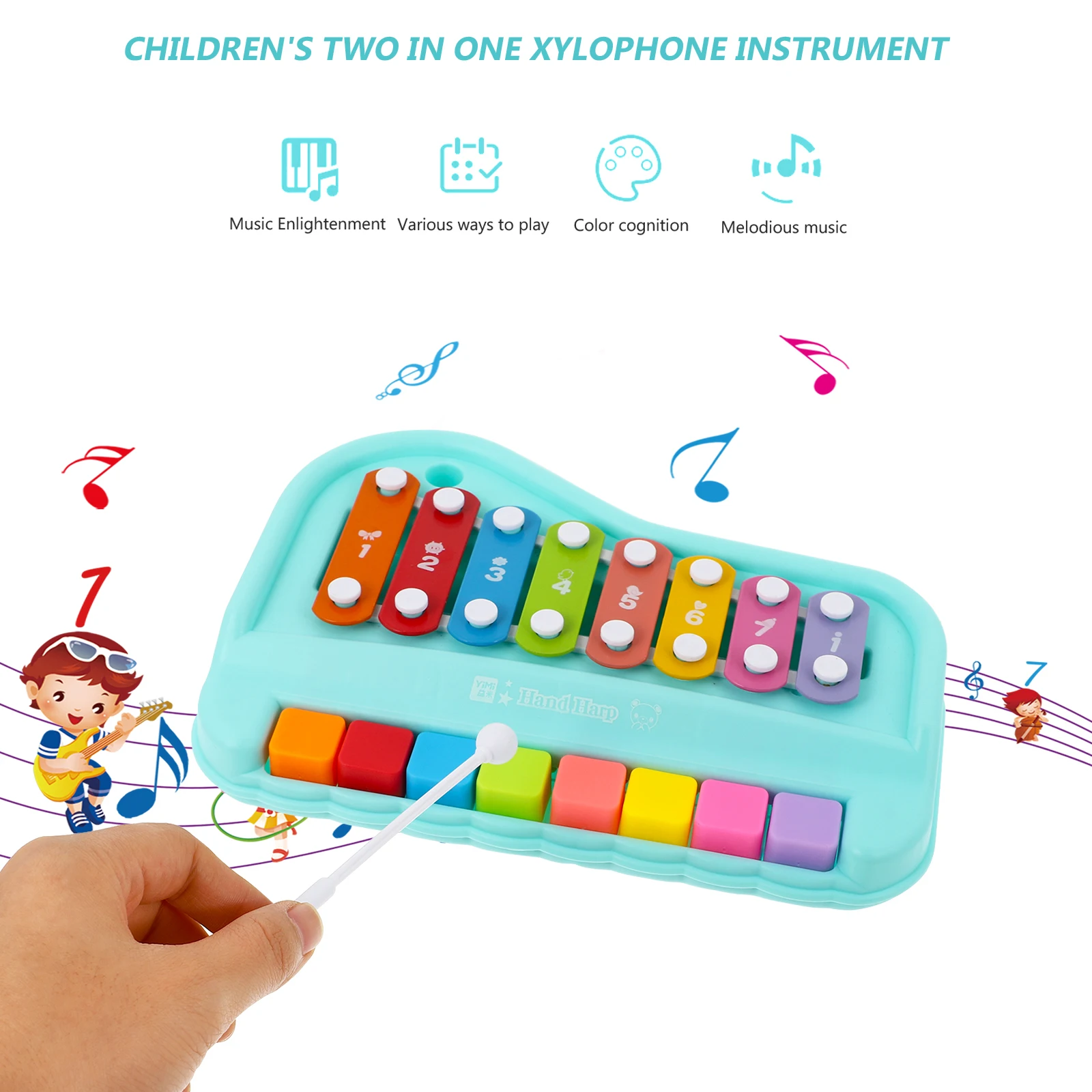 Instrumento de xilófono, juguetes para bebés, Piano Musical para niños, percusión de plástico para golpear, educación temprana