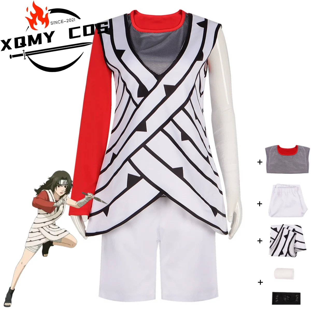 

XqAnime Yuhi Kurenai Cosplay Costume SarutobiKurenai Cosplay Costume White Stripe Battle Uniform Woman Sexy Carnival Party Suit
