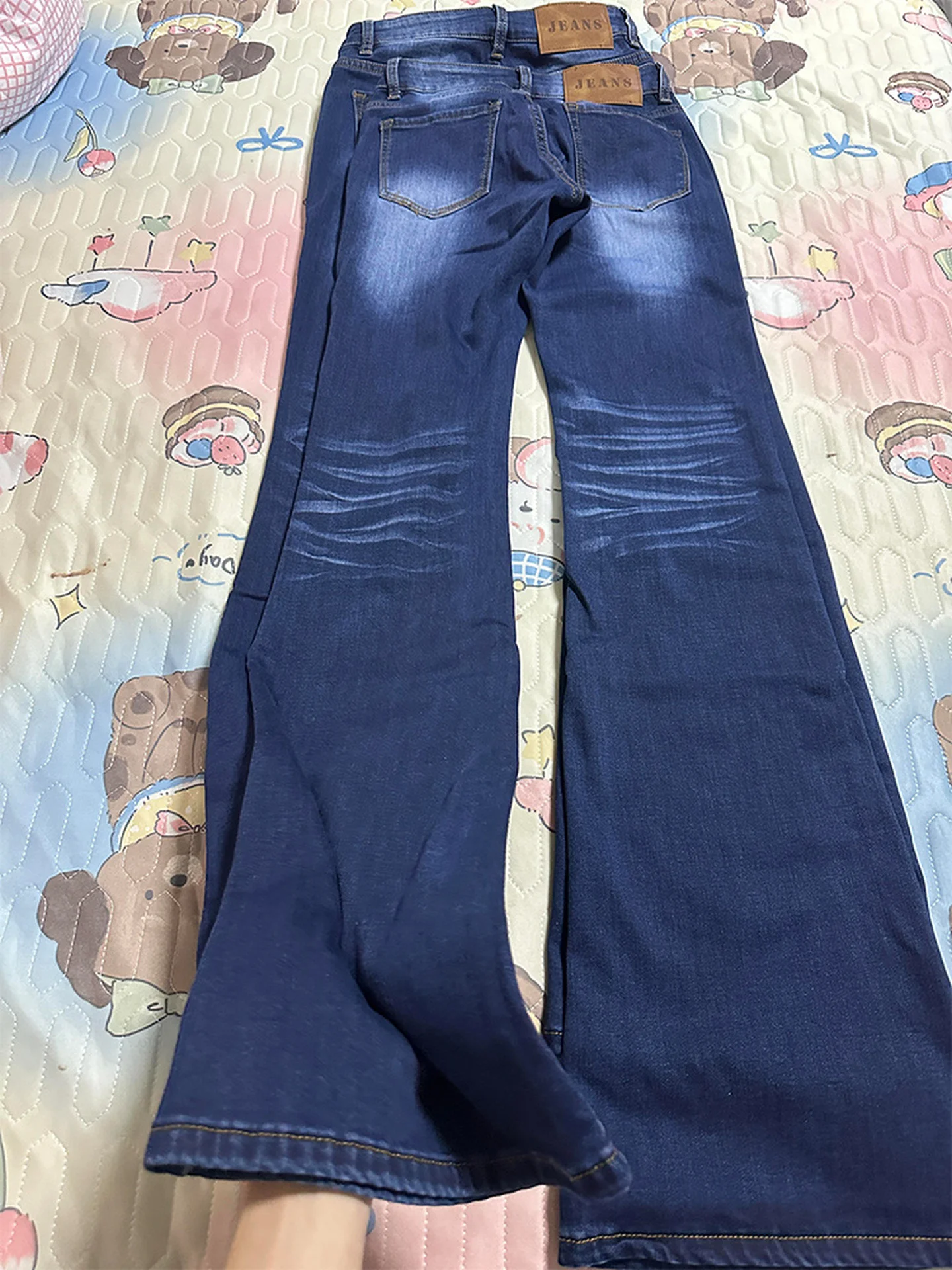 레트로 아메리칸 스키니 진 여성용 가을 겨울 하이웨이스트 플레어 레깅스 배형 체형용 따뜻한 데님