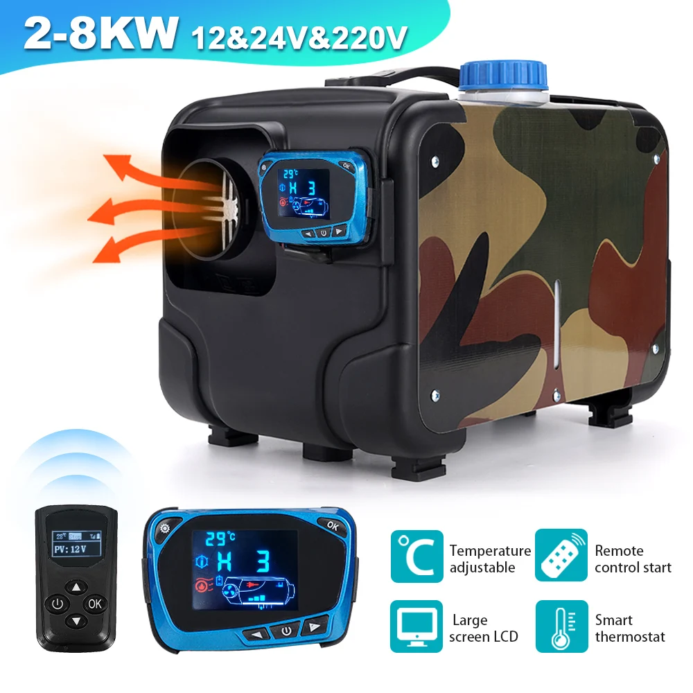 12V 24V 220V Upgraded 3 In1 Diesel Parking Heater LCD Switch Diesel Heater Muffler for RV Motorhome Trailer Trucks Boats 2KW-8KW