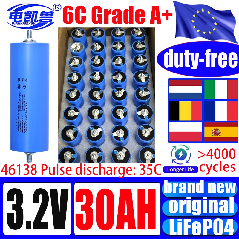

DIANKAISHOU Grade A 3.2V 20Ah 30Ah 32Ah LiFePO4 battery C40 46135 46138 12V 24V 48V Motorcycle Car motor batteries Modification