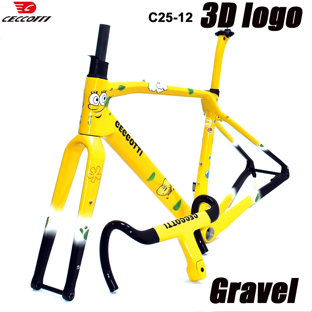 CECCOTTI Relief decal Gravel Frame T1000 Carbon Gravel Fit  700C * 47C and T47 BB Full Hidden Cable Bicycle Frameset Gravel