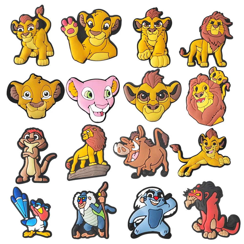 The Lion King PVC Cartoon Shoe Charms, Decoração do jardim, acessórios para Classic Clog Sandal Buckle, Kids Party Gifts, 1-16Pcs