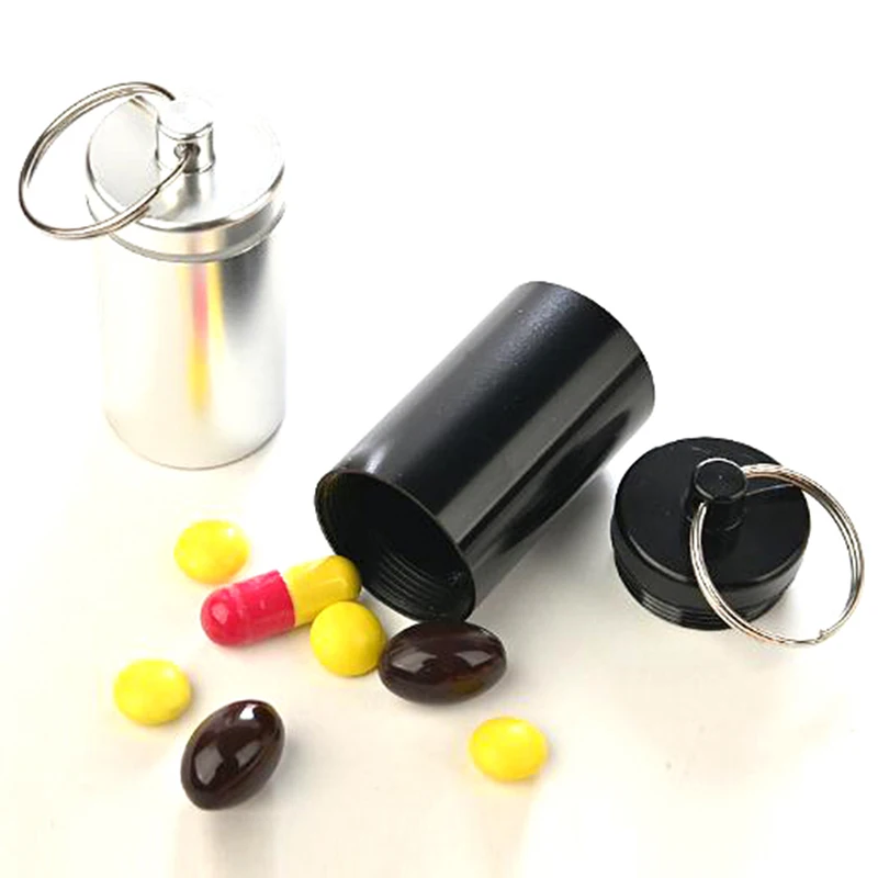 1PCS Portable Keychain Style Pill Case Aluminum Alloy Metal Medicine Container Sealed Waterproof Case Mini Storage Drug Bottle