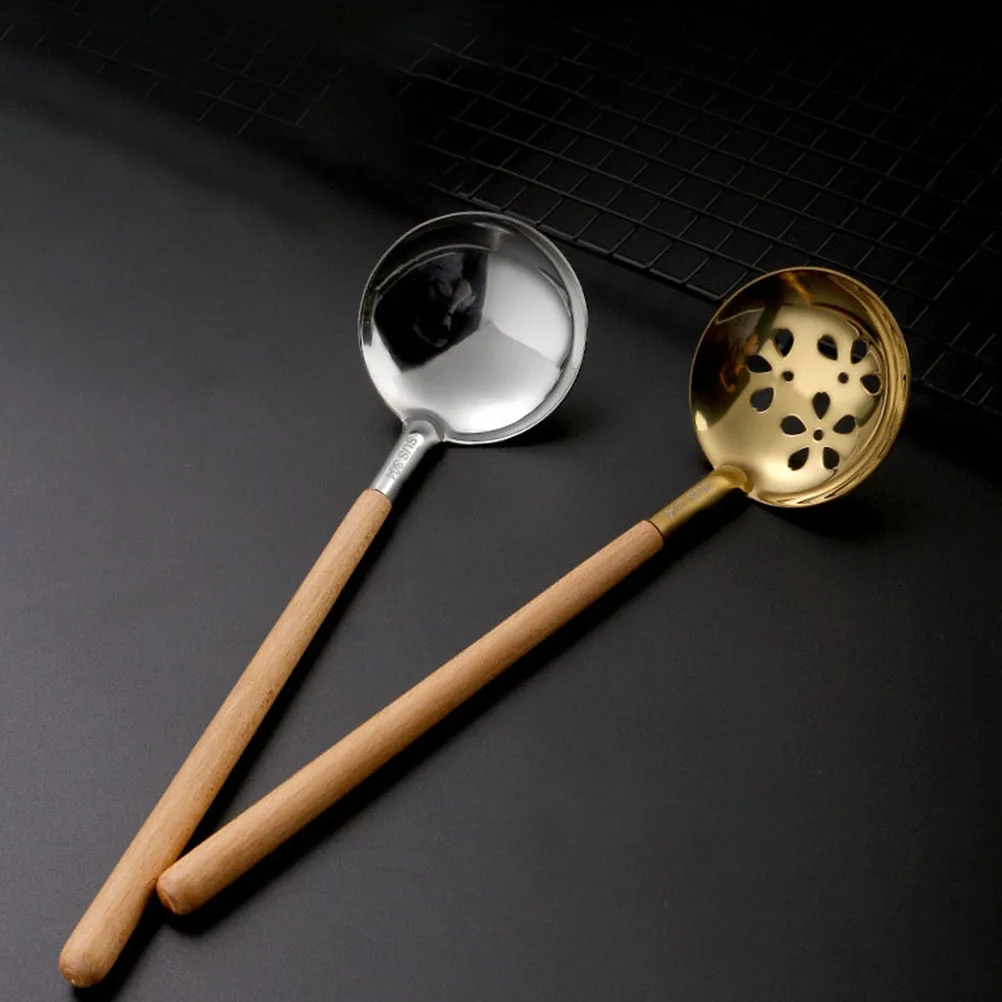 

Stainless Steel Soup Ladle Wooden Handle Large Serving Spoon Slotted Cooking Spoon Ergonomic Handle Kitchen Buffet Restaurant