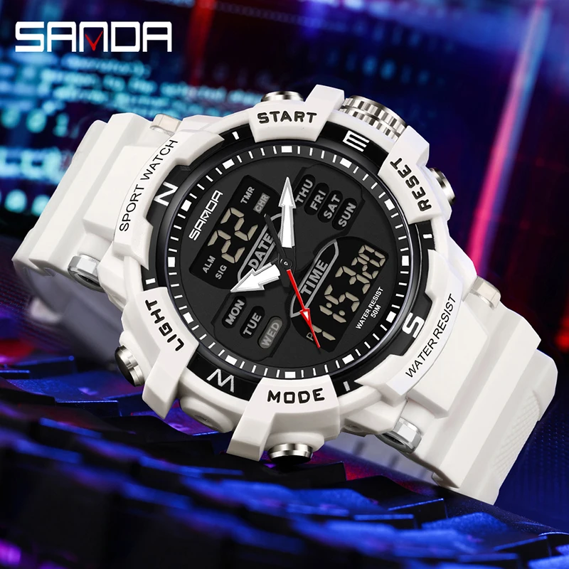 SANDA Top Brand G Style Sports Men\'s Electronic Watches Luxury Military Quartz Watch Men Waterproof LED Luminous Digital Watches