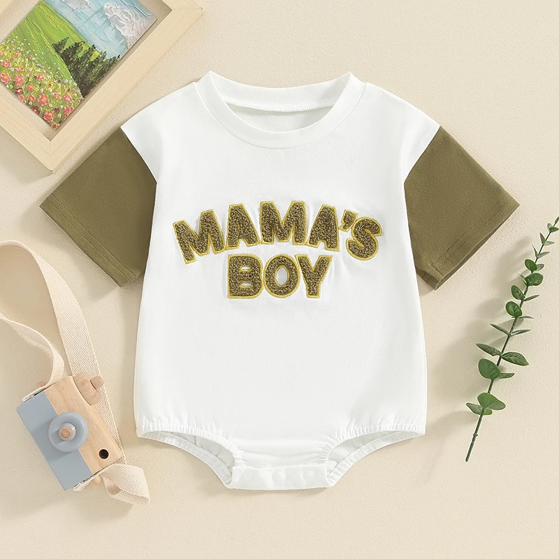 Newborn Baby Boy Clothes Mamas Boy Romper Short Sleeve Bodysuit Crew Neck Jumpsuit  Toddler Infant Boy Summer Outfit