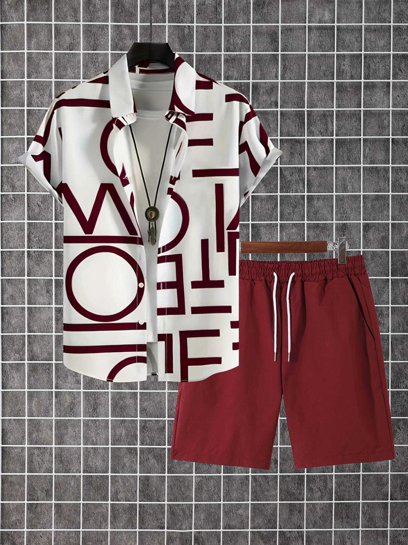 New Summer Casual Men's Shirt Set Asymmetric Striped Print Short-Sleeve Shirt Outdoor Street-Style Shorts Men's Two-Piece Set