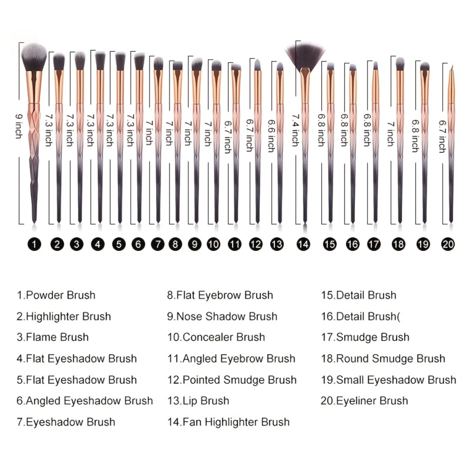 快適なメイクアップと美容ツール用のソフトナイロンブラシ20本セット
