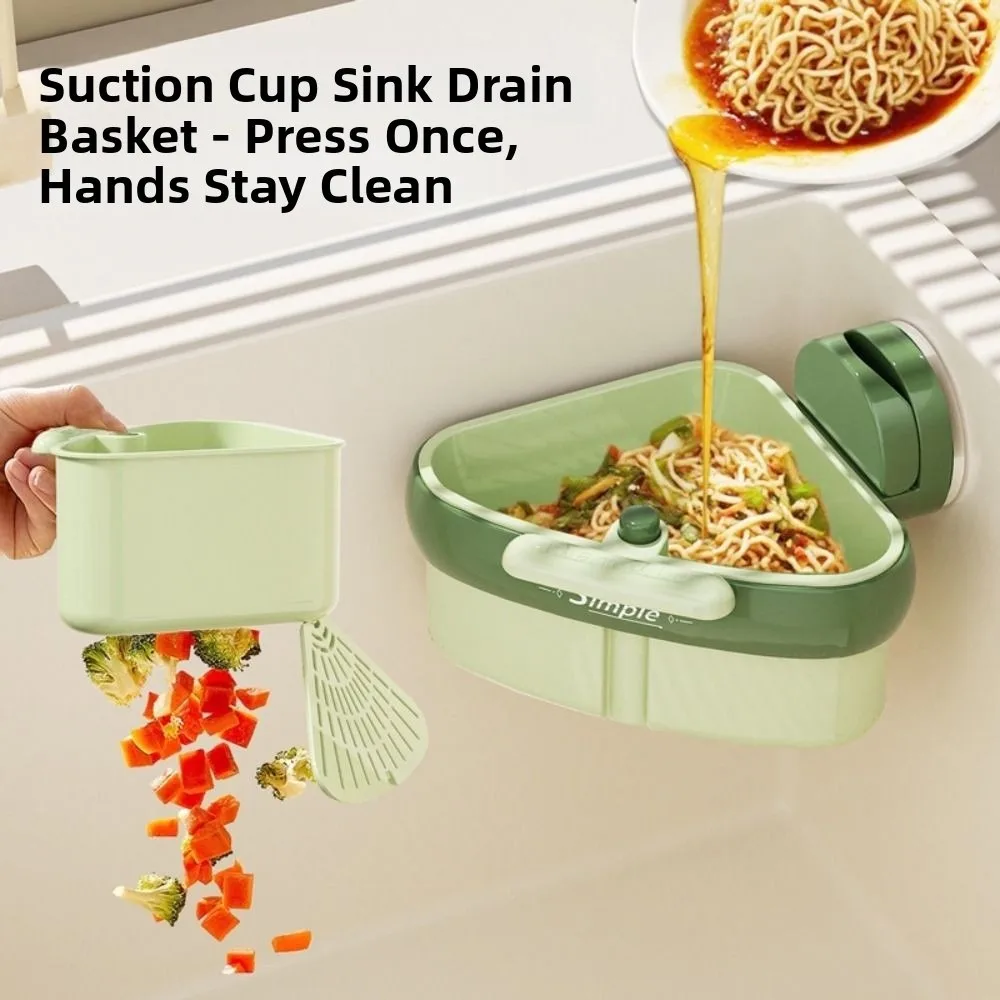 

Suction Cup Sink Strainer Basket 2 in 1 Triangle Kitchen Garbage Filter Openable Bottom Cover Creative