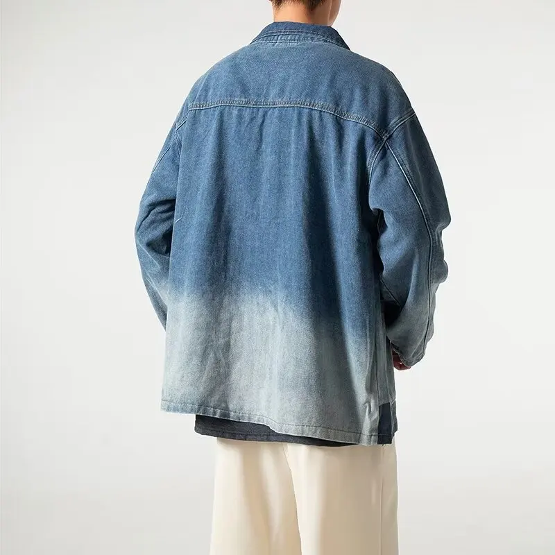 

New Chinese Sle Men's Waed Denim Button ort Sve irt Summer Hanfu Tang Costume Sle Outerwear Breathable Loose Fit