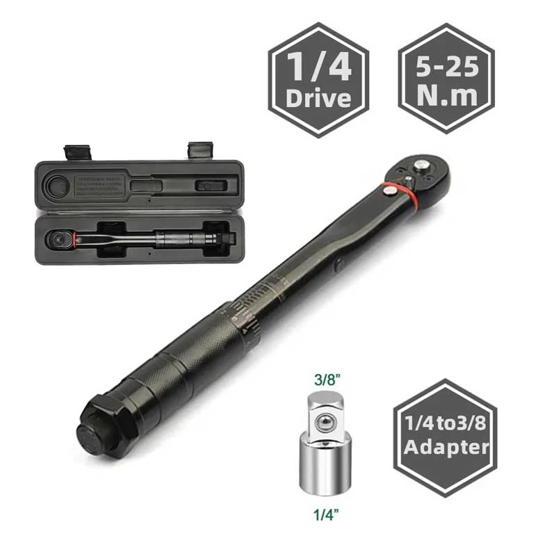 

5-25N.m Torque Wrench 1/4'' Square Drive Preset Bicycle Torques Key Two-way Ratchet Car Bike Automotive Hand Tools