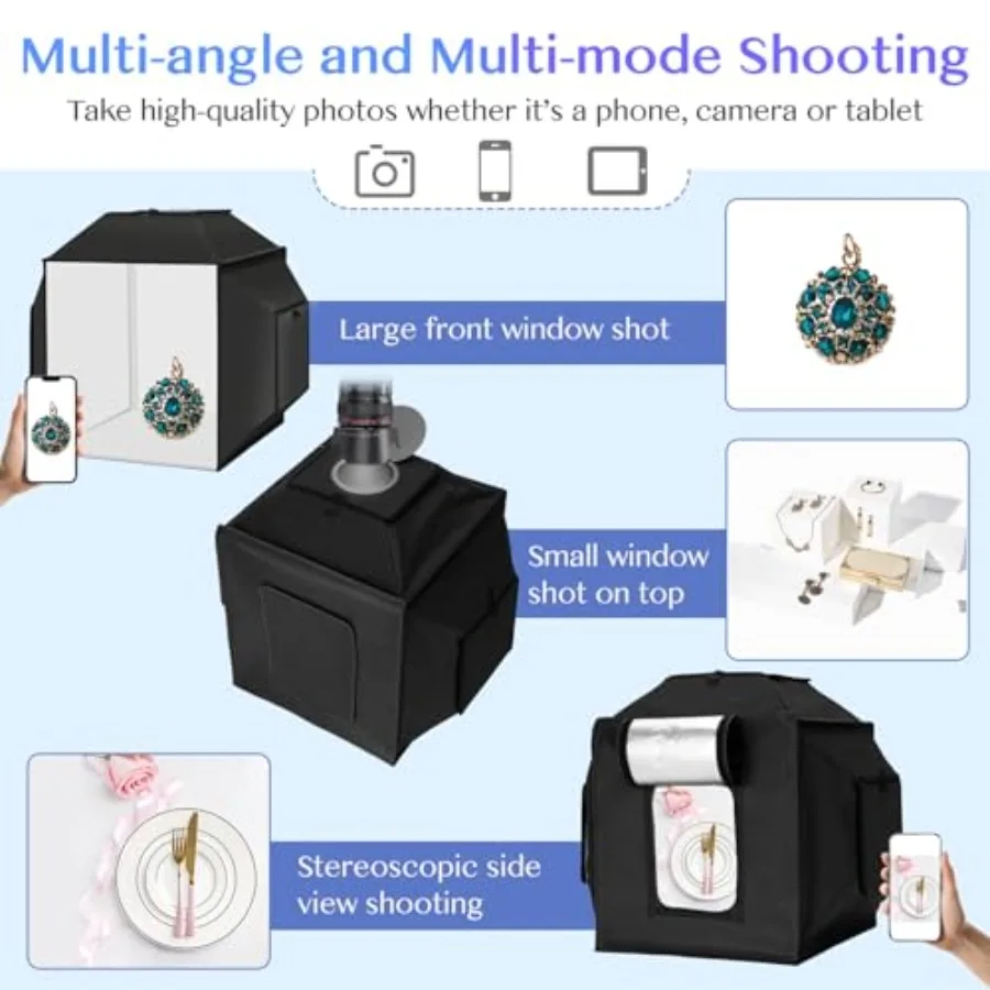 16 Caja de luz de estudio fotográfico profesional con caja suave 480 CRI 95+ luces LED 4 fondos de PVC blanco negro naranja verde portátil S