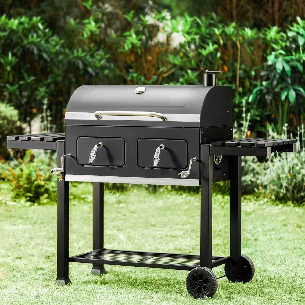 Charcoal Grill With Side Tables,794 Square Inches Cooking Space,with 2 Height-Adjustable Charcoal Pans,Large Charcoal BBQ Grill