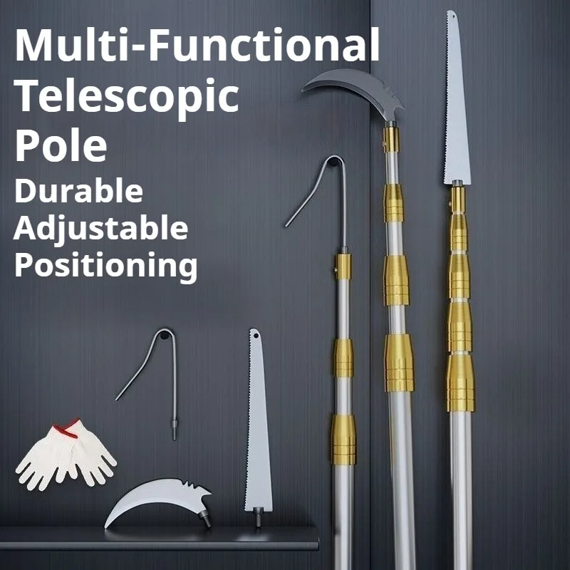 Lightweight Solid Telescopic Pole Multifunctional Stainless Steel Anti-rust Pole Fruit Picking Fishing Netting Garden Hand Tools