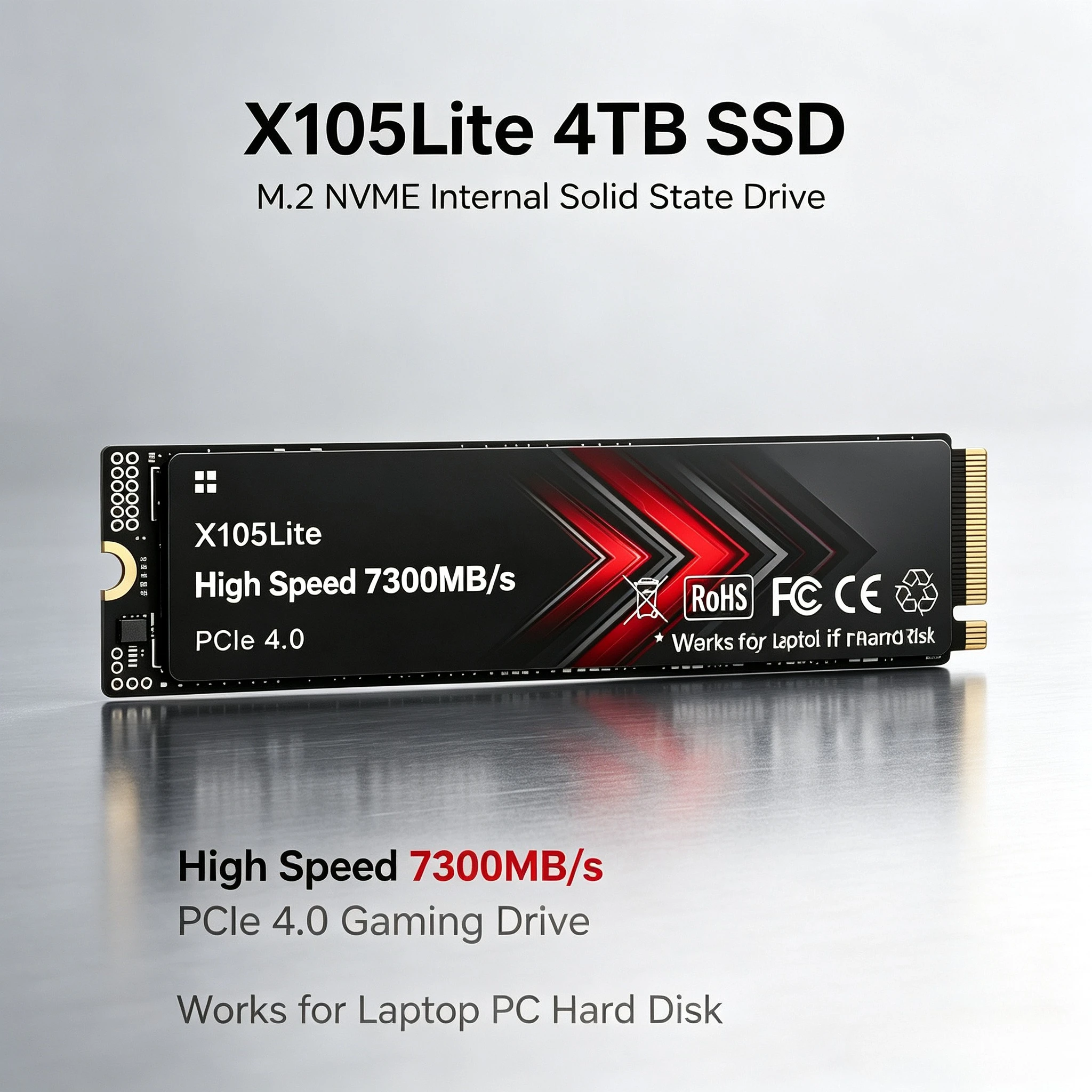 X105Lite 4TB SSD M.2 NVMe Internal Solid State Drive High Speed 7300MB/s PCIe 4.0 Gaming Drive Works for  Laptop PC Hard Disk