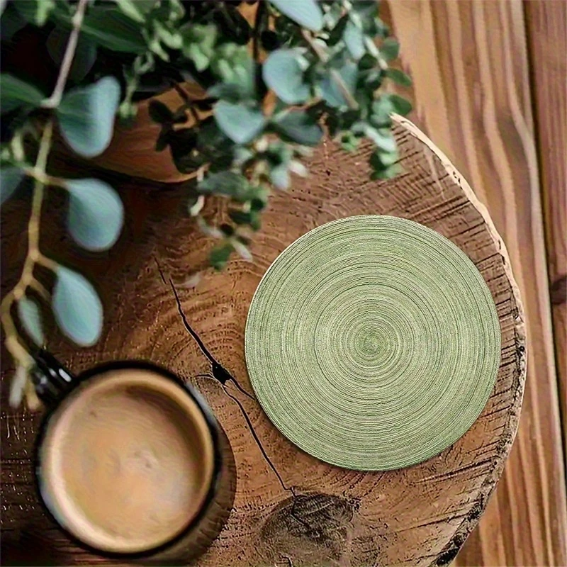 6pcs 4in Round Retro Green Growth Ring Refreshing Wooden Coasters Home Coffee Table Wooden Bar Mugs Glass Beer Cups Holiday Gift - view 5