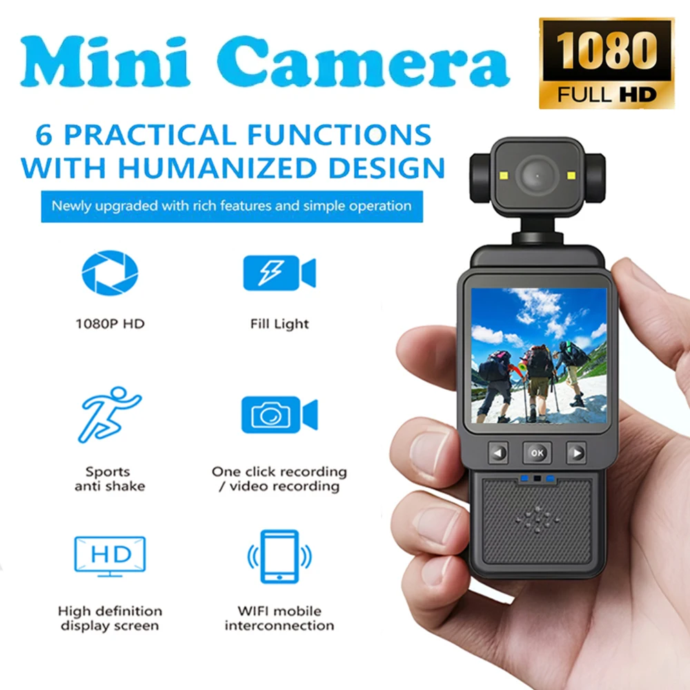 

1080P HD Mini Camera WIth Screen Rotating Lens Portable Pocket Action Cam Night Vision WiFi Police Body Camera Sports DV