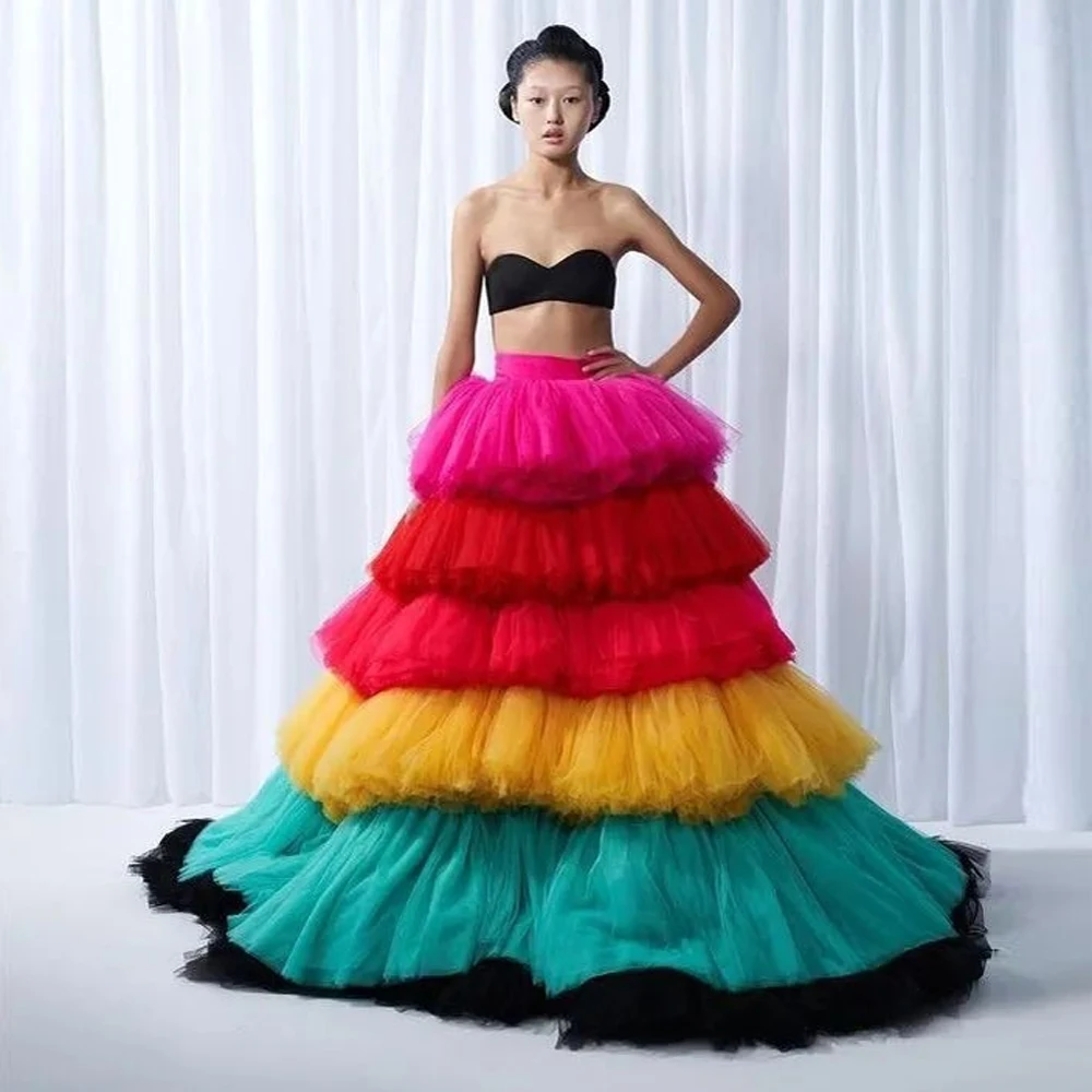 Fancy Rainbow Tiered Tulle Skirt Multi-colors Cascading Ruffle Wedding Skirt for Photoshoot Colorful Women Birthday Skirt Tutu