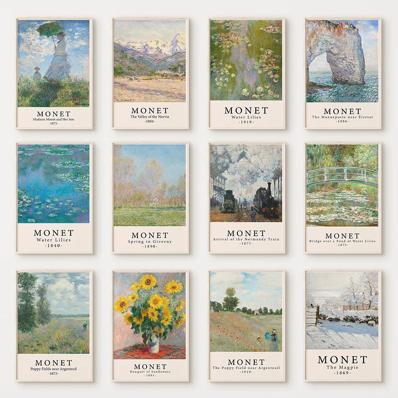 Monet Print Claude Monet Poster Impressionism Canvas Art Paintings Portrait Wall Art Picture for Living Room Home Decoration