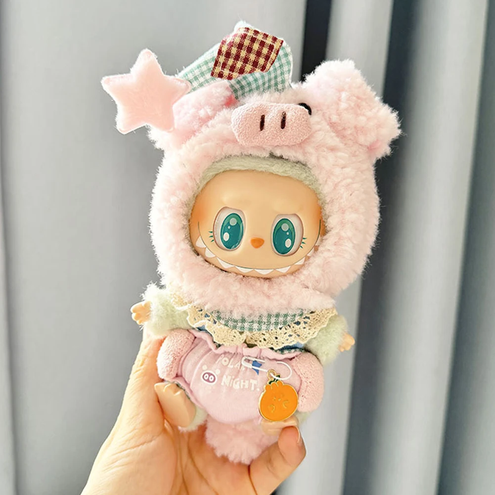 For 17cm cute mini Labubu clothes Pink Star Pig Three Piece Suit Labubu Accessories