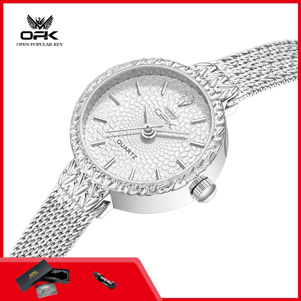 

OPK 6086 Diamond Watch for Women Mesh Steel Strap Simple Fashion Waterproof Elengat Laides Quartz Wristwatches