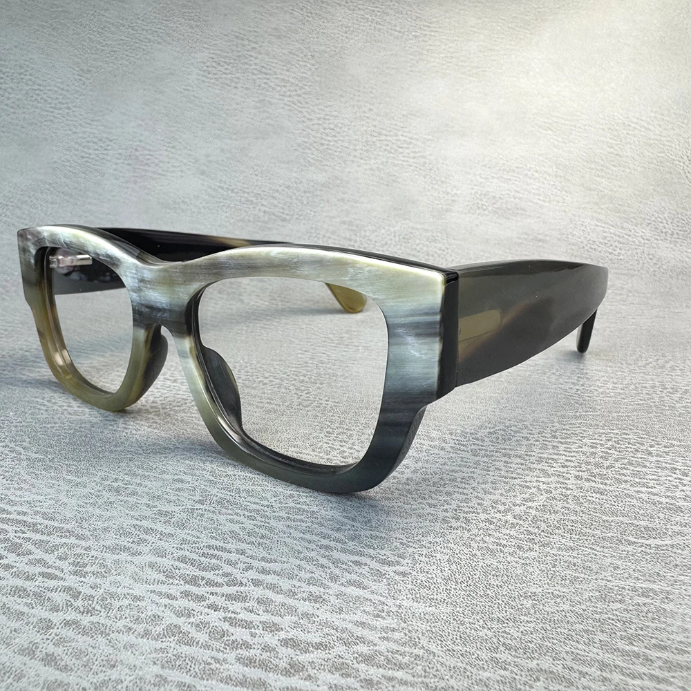 

Eyeglass Frames Unique Square Vintage Handmade Black White Horn Prescription Reading Man Glasses Frames Myopia Optical Eyewear