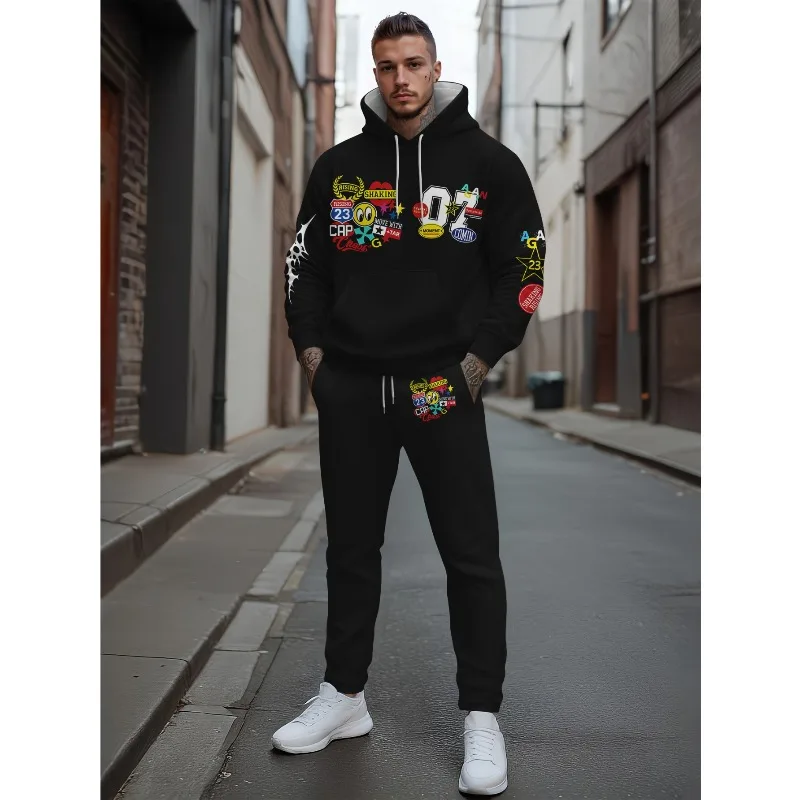 الربيع والخريف عارضة الرياضة الكرتون أنيمي شخصية 3D المطبوعة الرجال الكتف نمط هوديي أعلى السراويل قطعتين مجموعة #1