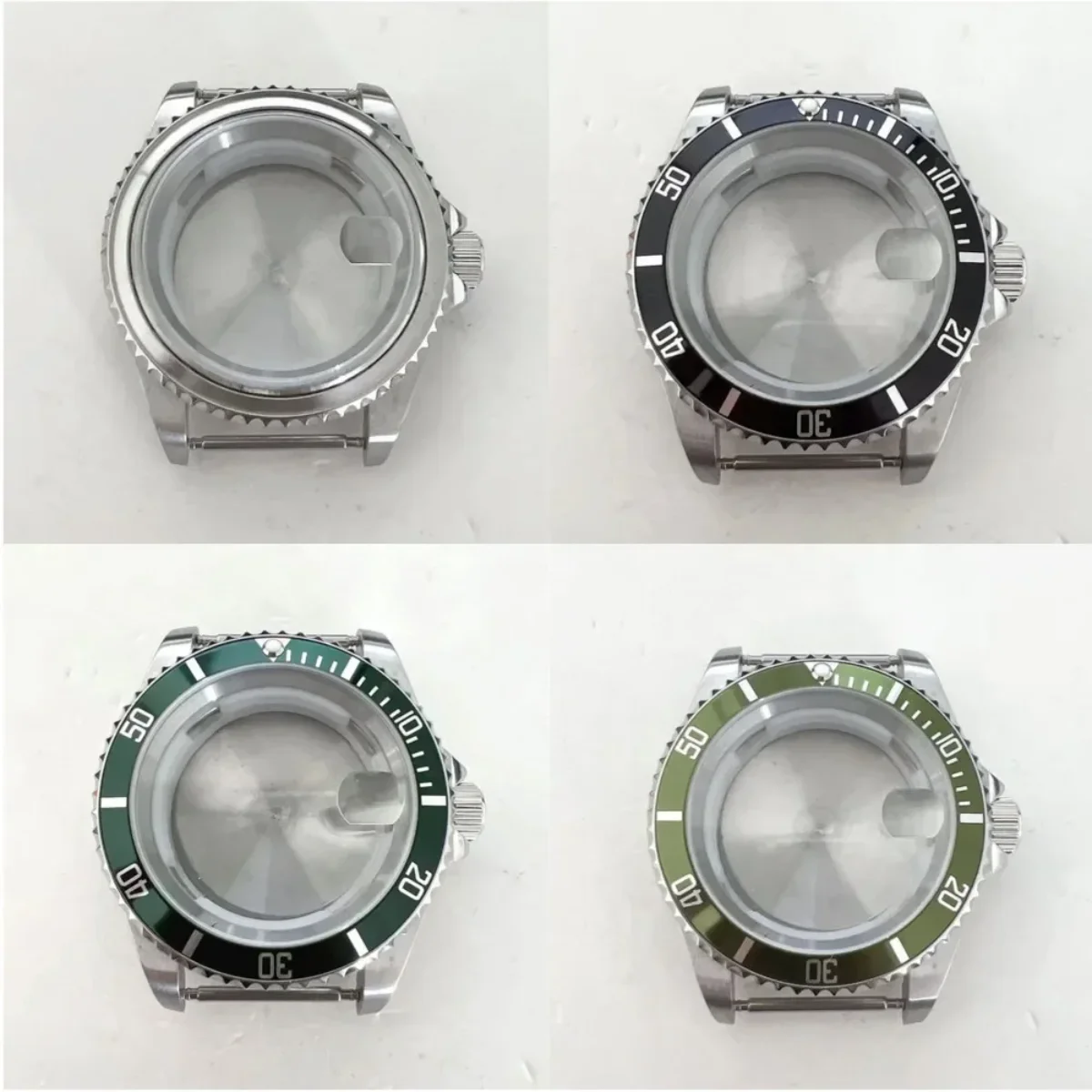 8215 Cases 40MM Stainless Steel Watch Case Aluminum Bezel Sapphire Magnifier Parts for 8215/8200/8205/2813/3804 Movement