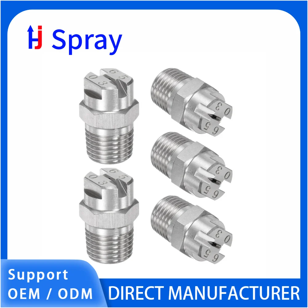 

Huajue OEM/ODM Stainless Steel Flat Fan Nozzle 1/4Inch BSPT Male Thread HVV Series 50 Degree Spray Angle for Cleaning/Dust