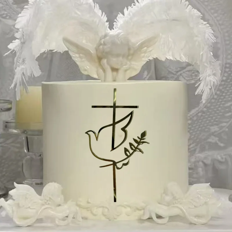 Tapones para decoración de tartas con cruz de hoja de paloma, 3 uds., para comunión, bautismo de bebé, ceremonia de nombre, Navidad, Pascua y cristiano