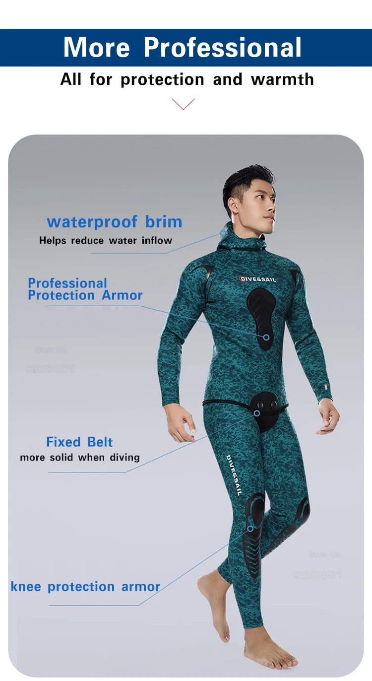 3MM Wetsuit Open Cel Duikpak Beroep Speervissen Wetsuit CR Neopreen Camo Capuchon Duiken Snorkelen Diepe Wetsuits