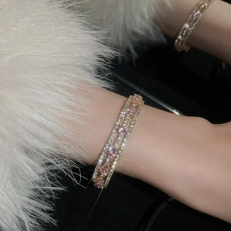 Colorful Rhinestone Bracelets Bangle Gold Color Irregular Multi-layer Bracelet For Women Light Luxury Wedding Wristband Jewelry