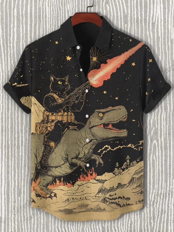 Fashion New Mens Summer Hawaiian Shirt Dinosaur Rooster Cat 3d Print Shirt Short Sleeve Casual Beach Shirts Vintage Blouse Women