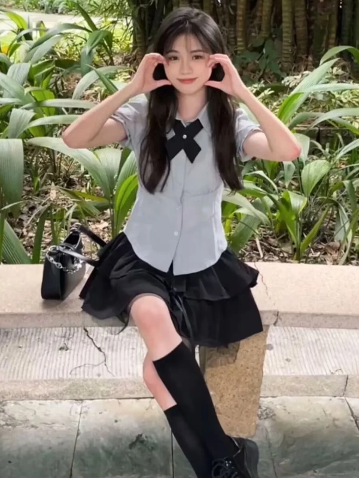 

Summer New Style Japanese JK Uniform Set Women's Waist-Cinching Slim Bubble Sleeve Shirt Top High Waist Fluffy Cake Skirt