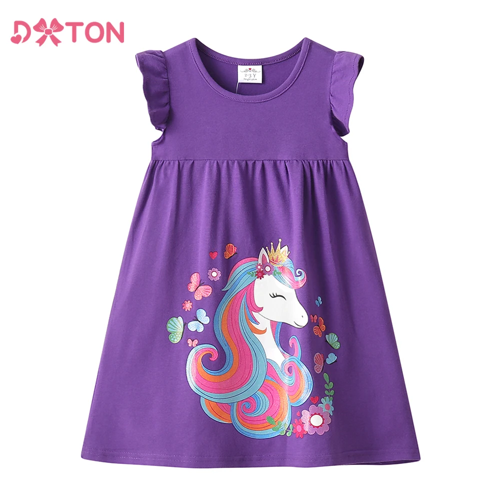 

DXTON Flying Sleeveless Children Summer Clothes Cotton Kids Straight Dress Purple Girls Casual Dress Kids School Daily Wear 10Y