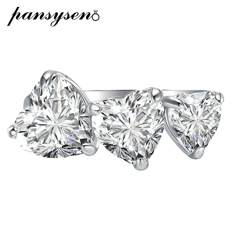 

PANSYSEN 100% 925 Sterling Silver Love Heart Simulated Moissanite Diamond Engagement Ring Wedding Bands for Women Fine Jewelry