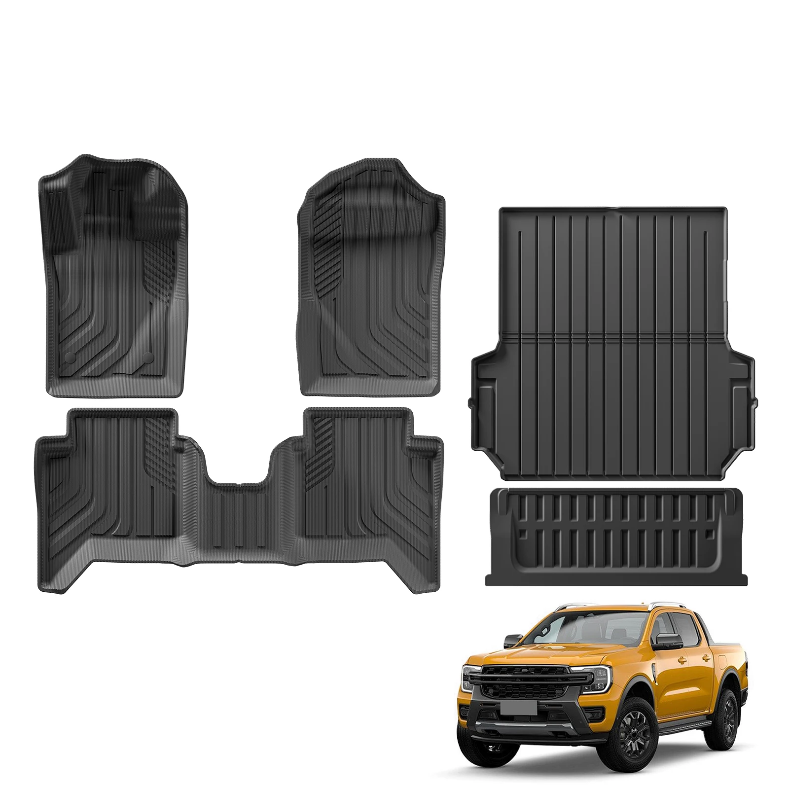 for Ford Ranger 2024 2025 US Version fit 5FT 59.6Bed Car Truck Bed Mat Liner Trunk Bed Liner Black TPE 3D Floor mats Set