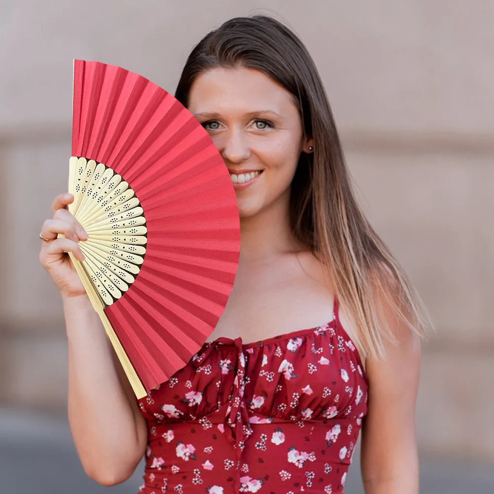 1Pcs Portable Folding Fan DIY Chinese Folding Fans Wooden Bamboo Paper Fan Guest Fans Solid Color Wedding Decoration Fan 21cm