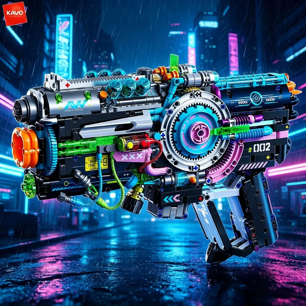 

KAVOWORLD 1457PCS Cyberpunk Sci-Fi Blaster Bricks Futuristic Blaster Model Mechanical Assembly Education Collectible Toy for Kid